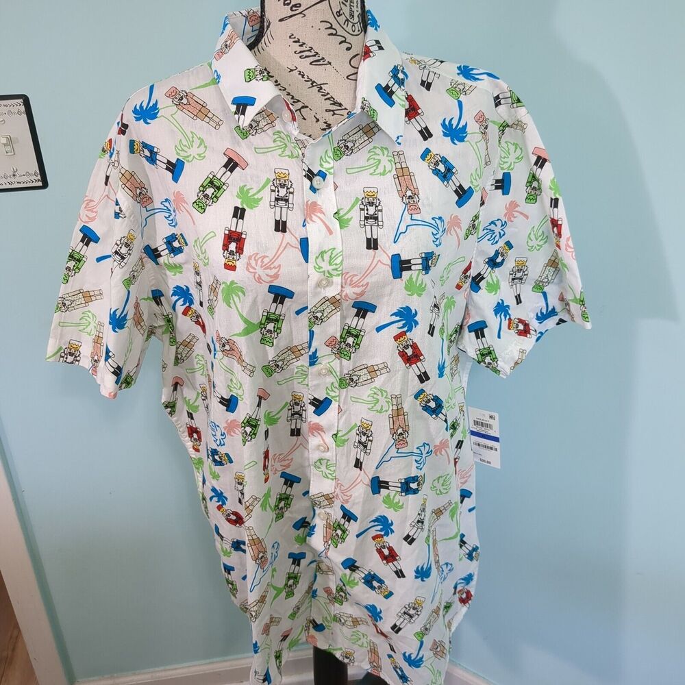 American Rag Men's Tropic Nutcracker Palm Trees Button Down Short Sleeve Shirt n